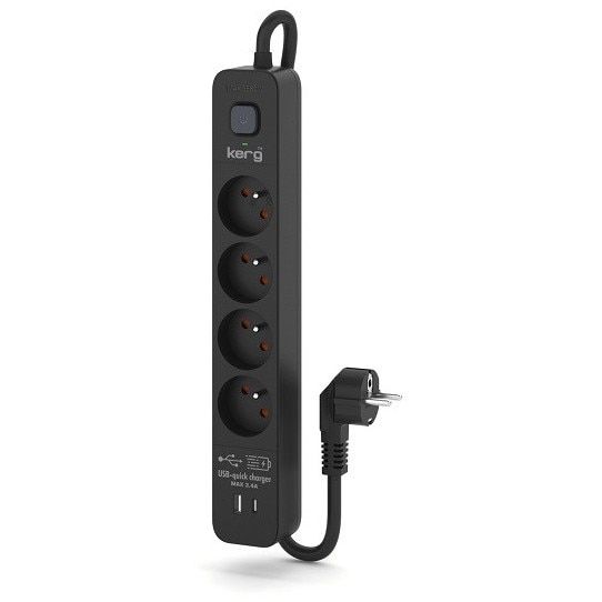 KERG safety power supply device with switch 4 USB-C USB-A sockets black 3m 16A H05VV-F 3x1.5mm2