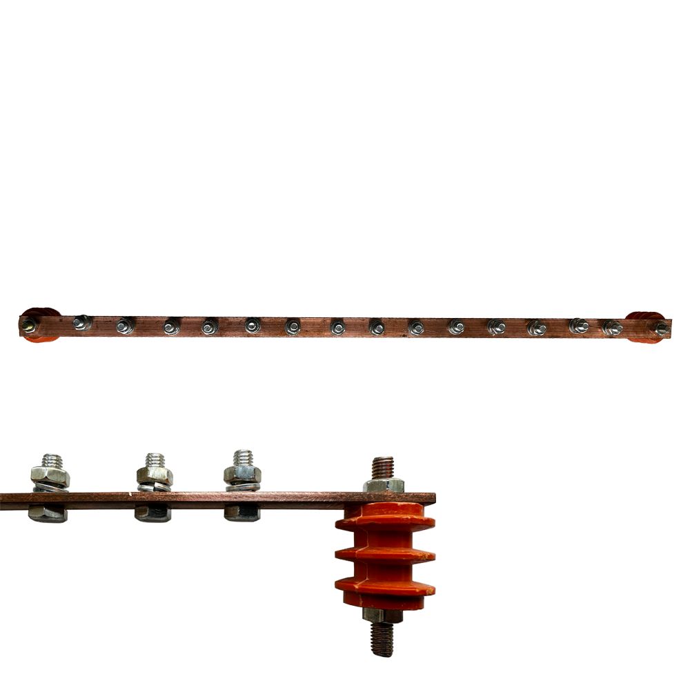 Bară pentru împământarea echipamentelor în cabinete metalice rack 19 inch prevăzută cu șuruburi de conexiune