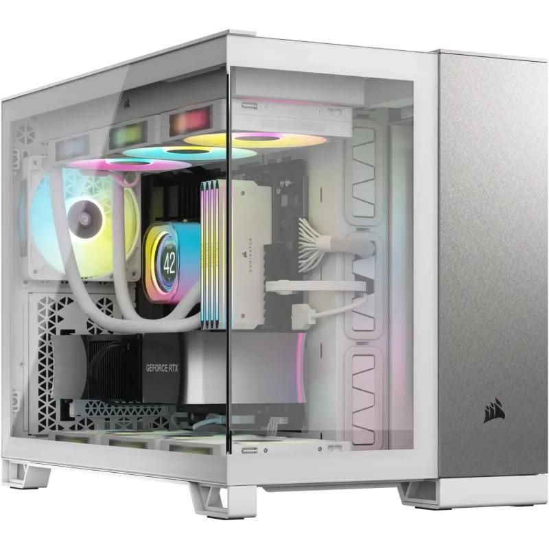 Carcasa CORSAIR 2500X Micro ATX Dual Chamber White/Satin Gray Aluminium, Tempered Glass, mATX, Cooling Layout: Top: 3x120mm sau 2x140mm, Side: 2x120mm, Bottom: 3x120mm sau 2x140mm, Rear: 1x120mm, Expansion Slots 4, 2x2.5 SSD 2x3.5 HDD, no psu included