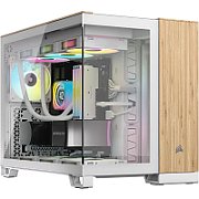 Carcasa CORSAIR 2500X Micro ATX Dual Chamber White/Bamboo Wood, Tempered Glass, mATX, Cooling Layout: Top: 3x120mm sau 2x140mm, Side: 2x120mm, Bottom: 3x120mm sau 2x140mm, Rear: 1x120mm, Expansion Slots 4, 2x2.5 SSD 2x3.5 HDD, no psu included