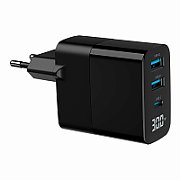 ALIMENTATOR retea 220V GEMBIRD, universal, 1 x USB Type-C D 30W, 2 x USB-A 3.0  QC 18W, LCD display, tehnologie GaN, negru,  TA-UC-PDQC30LCD-BK-02  (timbru verde 0.18 lei)
