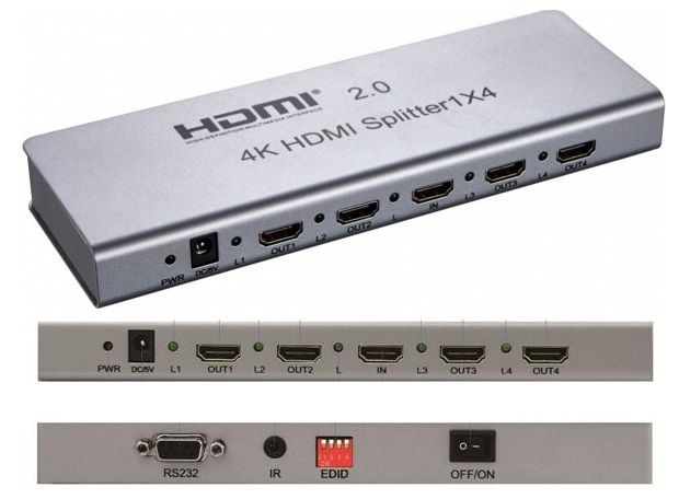 Spliter(splitter, multiplicator) HDMI 2.0 4K 1 intrare 4 iesiri
- versiune HDMI 2.0, HDCP 2.2
- suport 3D, CEC, DTS, Dolby-trueHD, DSD
- IR extension, EDID management, RS232
- rezolutie max. 3840x2160/60Hz
- bit rate 6Gbps, TMDS 600MHz
- distanta intrare pentru Full HD(1920x1080/60Hz) si 4K (3840x2160/60Hz) cu cablu HDMI 26AWG: max. 8m, iesire max. 8m
- alimentator 5V 2A inclus

DIP EDID Switch Description：

DIP 1&ampnbsp 2&ampnbsp&ampnbsp 3&ampnbsp&ampnbsp 4
&ampnbsp&ampnbsp&ampnbsp&ampnbsp&ampnbsp&ampnbsp X&ampnbsp&ampnbsp0&ampnbsp&ampnbsp&ampnbsp0&ampnbsp&ampnbsp&ampnbsp&ampnbsp0&ampnbsp&ampnbsp&ampnbsp ：&ampnbspcopy&ampnbspoutput1&ampnbspEDID&ampnbsponly
&ampnbsp&ampnbsp&ampnbsp&ampnbsp&ampnbsp&ampnbsp&ampnbspX&ampnbsp&ampnbsp0&ampnbsp&ampnbsp&ampnbsp0&ampnbsp&ampnbsp&ampnbsp&ampnbsp1&ampnbsp&ampnbsp&ampnbsp&ampnbsp:&ampnbsp&ampnbspEDID&ampnbspMIX
&ampnbsp&ampnbsp&ampnbsp&ampnbsp&ampnbsp&ampnbsp&ampnbspX&ampnbsp&ampnbsp0&ampnbsp&ampnbsp&ampnbsp1&ampnbsp&ampnbsp&ampnbsp&ampnbsp0&ampnbsp&ampnbsp&ampnbsp&ampnbsp:&ampnbsp&ampnbspEDID&ampnbspDownload&ampnbsp(RS232)
&ampnbsp&ampnbsp&ampnbsp&ampnbsp&ampnbsp&ampnbsp&ampnbspX&ampnbsp&ampnbsp0&ampnbsp&ampnbsp&ampnbsp1&ampnbsp&ampnbsp&ampnbsp&ampnbsp1&ampnbsp&ampnbsp&ampnbsp&ampnbsp:&ampnbsp4K&ampnbspX&ampnbsp2K&ampnbsp&ampnbsp30HZ
&ampnbsp&ampnbsp&ampnbsp&ampnbsp&ampnbsp&ampnbsp&ampnbspX&ampnbsp&ampnbsp1&ampnbsp&ampnbsp&ampnbsp0&ampnbsp&ampnbsp&ampnbsp&ampnbsp0&ampnbsp&ampnbsp&ampnbsp&ampnbsp:&ampnbsp4K&ampnbspX&ampnbsp2K&ampnbsp&ampnbsp60HZ
&ampnbsp&ampnbsp&ampnbsp&ampnbsp&ampnbsp&ampnbsp&ampnbspX&ampnbsp&ampnbsp1&ampnbsp&ampnbsp&ampnbsp0&ampnbsp&ampnbsp&ampnbsp&ampnbsp1&ampnbsp&ampnbsp&ampnbsp&ampnbsp:&ampnbsp1080P&ampnbsp3D&ampnbsp2ch
&ampnbsp&ampnbsp&ampnbsp&ampnbsp&ampnbsp&ampnbsp&ampnbspX&ampnbsp&ampnbsp1&ampnbsp&ampnbsp&ampnbsp1&ampnbsp&ampnbsp&ampnbsp&ampnbsp0&ampnbsp&ampnbsp&ampnbsp&ampnbsp:&ampnbsp1080P&ampnbsp2D&ampnbsp2ch
&ampnbsp&ampnbsp&ampnbsp&ampnbsp&ampnbsp&ampnbsp&ampnbspX&ampnbsp&ampnbsp1&ampnbsp&ampnbsp&ampnbsp1&ampnbsp&ampnbsp&ampnbsp&ampnbsp1&ampnbsp&ampnbsp&ampnbsp&ampnbsp:&ampnbsp1080P&ampnbsp2D&ampnbsp5.1ch

1 is used for upgrades, 1 is upgrading mode, 0 is normal working mode (switch down is 1, otherwise is 0)

Ambalare: box 1 set.