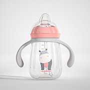 Pachet 3 in 1 cana 260 ml tritan cu 3 accesorii diferite pentru baut : tetina biberon, cioc , pai, dark pink, U-Grow