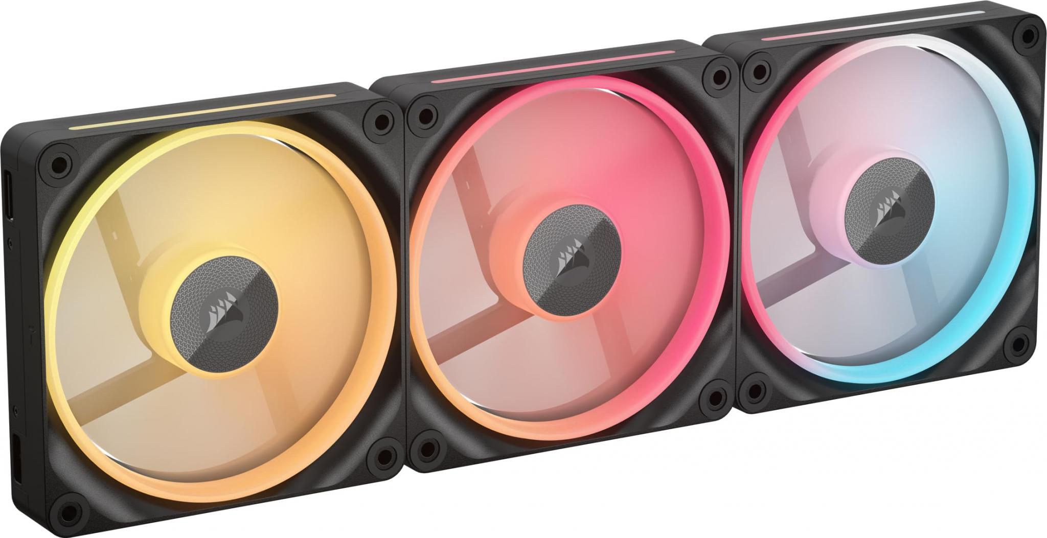 Ventilatoare Carcasa CORSAIR iCUE LINK LX120 REVERSE 3x120mm RGB NEGRU, viteza 2400 RPM +/- 10%, Airflow: 70 CFM, Presiune Statica: 3.8 mm-H2O, Nivel de zgomot: 35.1 dBA