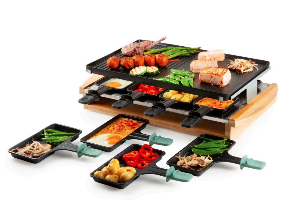 DOMO DO9246G bamboo raclette grill + pans