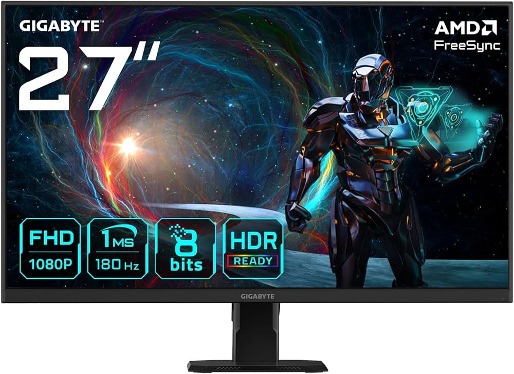 GIGABYTE GS27FA 27  FHD Gaming Monitor - 1920 x 1080  180Hz  1ms  300 cd/m2  FreeSync  HDR Ready  HDMI 2.0  Displayport 1.4
