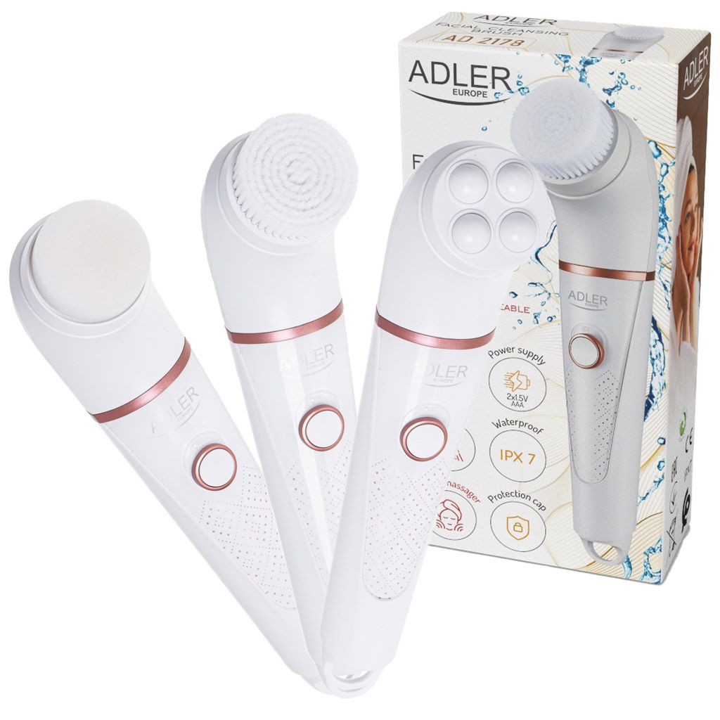 Adler AD 2178 facial cleansing brush Vibrating & rotating brush White Battery