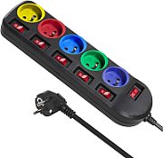 Maclean power strip  5 socket extension cable  with switches  250VAC/10A  1.5m  MCE204 M/W