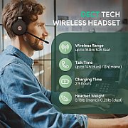 Yealink WH62 Dual Teams Sistem personal de conferințe audio Fără fir Bandă de fixare pe cap Birou/Call center Micro-USB Stand de încărcare Negru