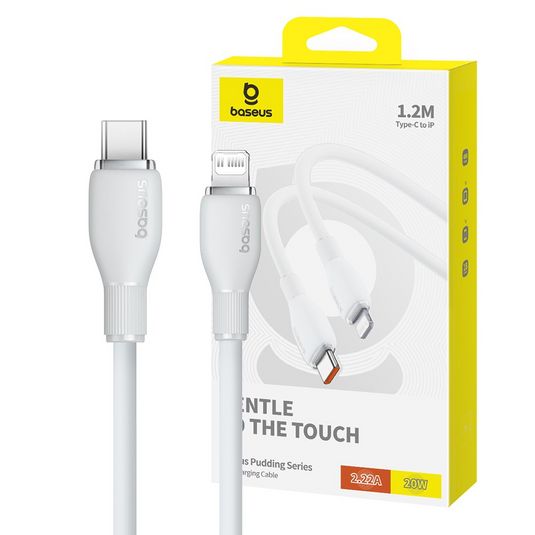 CABLU alimentare si date Baseus Pudding, Fast Charging Data Cable pt. smartphone, USB Type-C la Iphone Lightning 20W, 1.2m, alb  P10355701221-B1  (timbru verde 0.08 lei) - 6932172650193