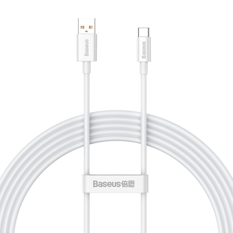 CABLU alimentare si date Baseus Superior, Fast Charging Data Cable pt. smartphone, USB la USB Type-C 100W, braided, 2m, alb  P10320102214-03  (timbru verde 0.08 lei) - 6932172631994