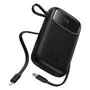POWER BANK Baseus Qpow2 Dual-Cable, 20000mAh, PD 3.0 + QC 3.0 22.5W, 1 x USB 1 x Iphone Lightning 2 x USB Type-C, digital display pt. status baterie, total 2.4A, negru,  P10055002113-00  (timbru verde 0.98 lei) - 6932172636241