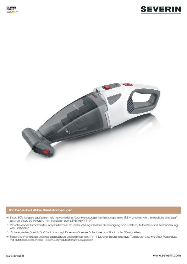 Severin Cordless Handheld Vacuum Cleaner HV 7146 (7146000)