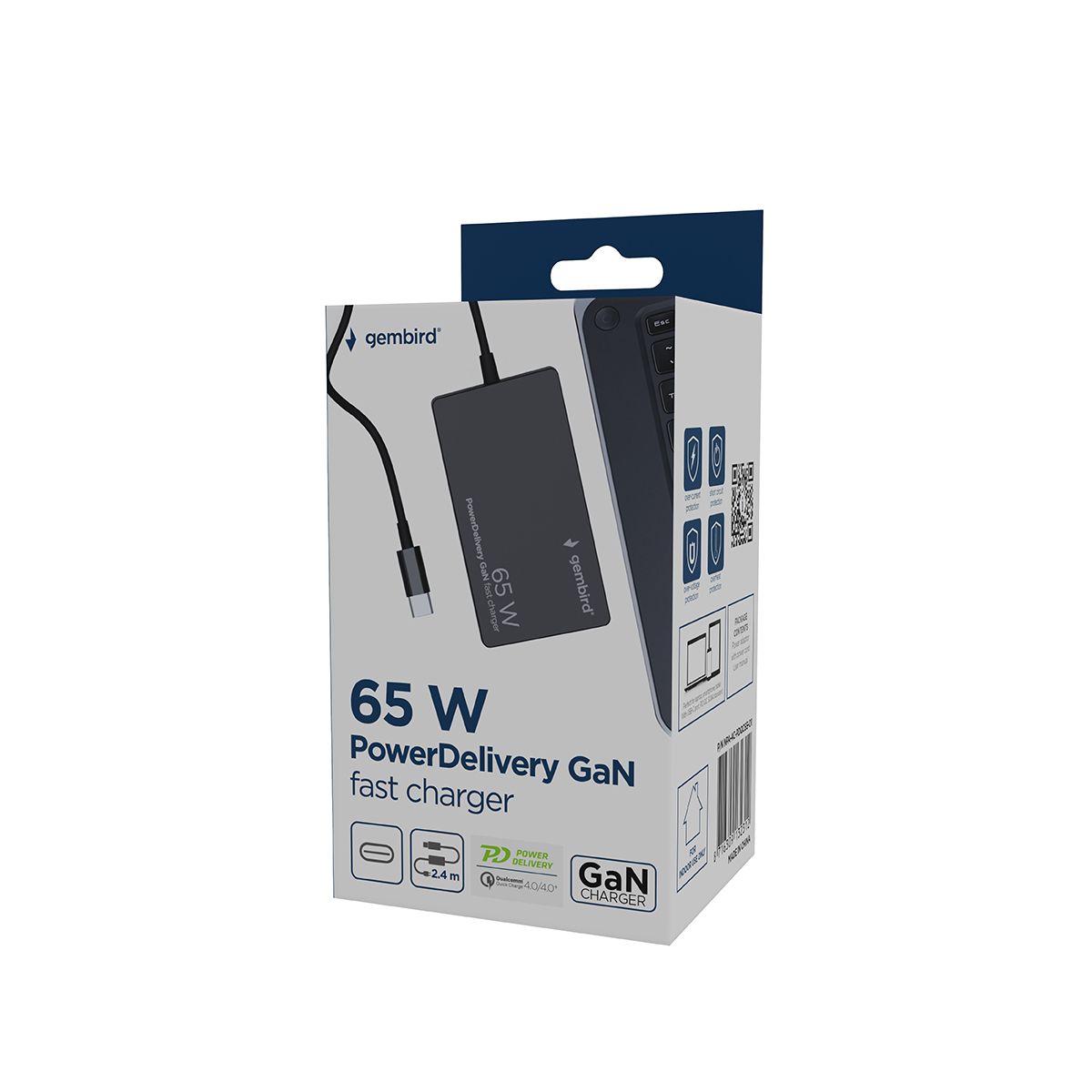 Cablexpert NPA-AC-PDQC65-01 65 W PowerDelivery GaN USB Type-C fast charger  black | Cablexpert