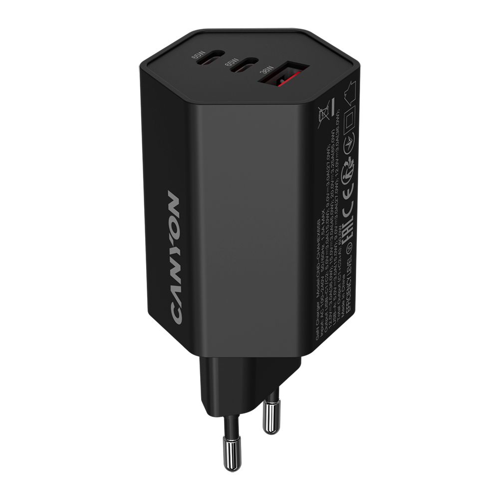 CANYON charger HEXAGON 65 GaN 65W 2xPD 1xQC EU Black