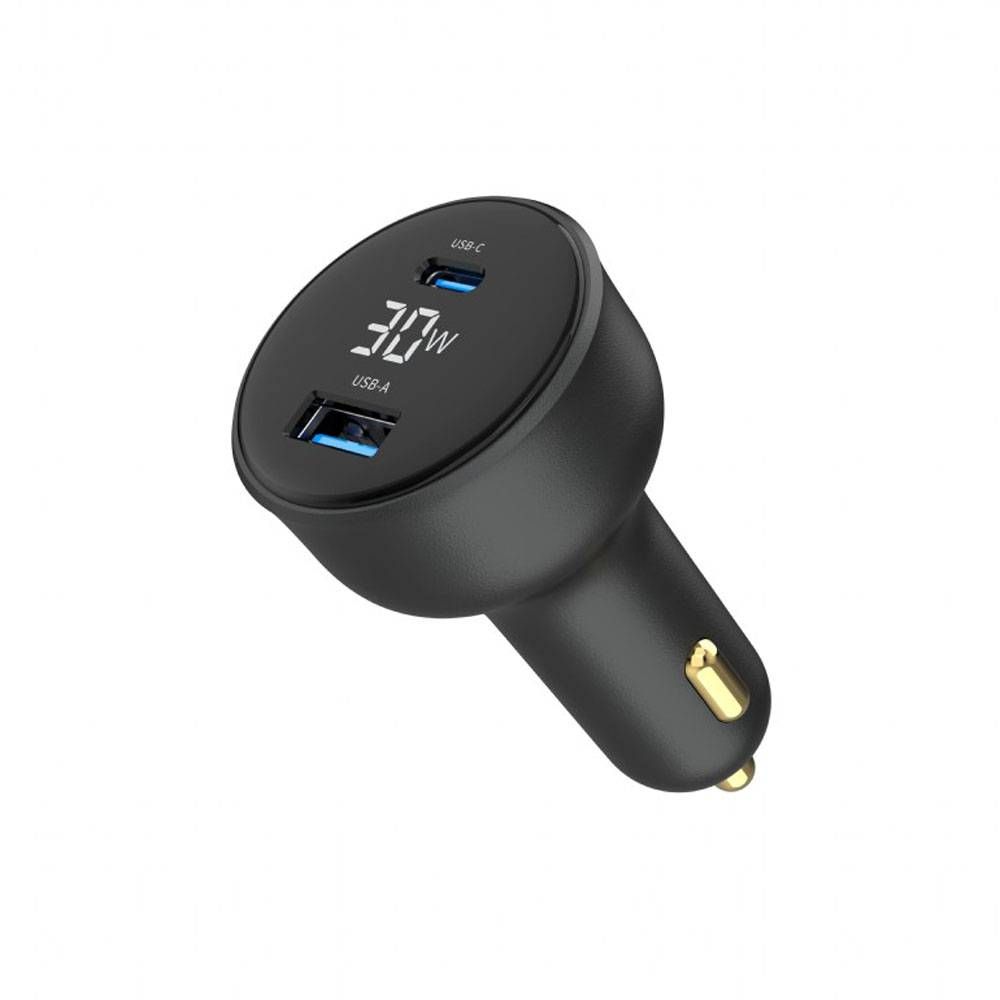 GEMBIRD 2-port USB car fast charger Type-C PD LCD 30 W black