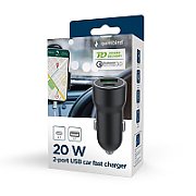 GEMBIRD 2-port USB car fast charger Type-C PD 20W black