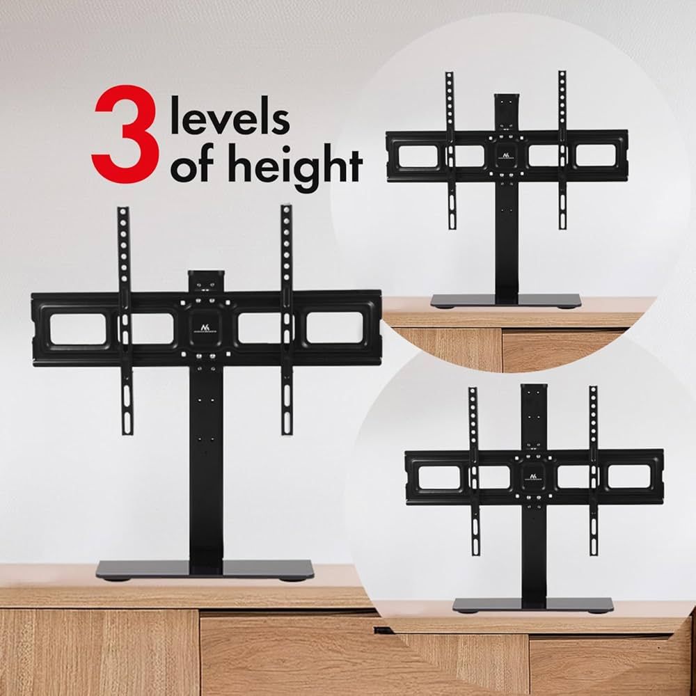 Maclean MC-386 Universal TV Stand Base for Cabinet Dresser Table Desk 32  - 75  40kg VESA 35° Rotating Temepred Glass Adjustable TV Height Powder Coating
