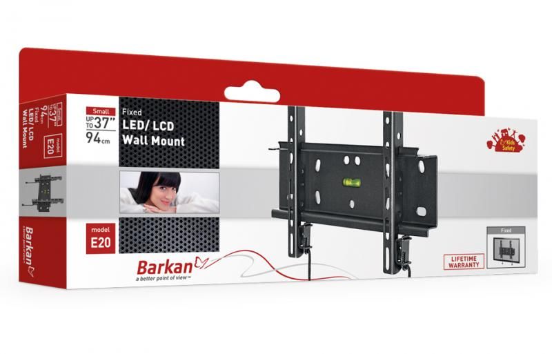 Suport TV de perete, Barkan E20.B, Fix, 26 - 39 , VESA 200 x 200 mm, suporta pana la 40kg, negru