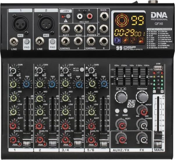 DNA QFX6 6-channel analog sound mixer with Bluetooth