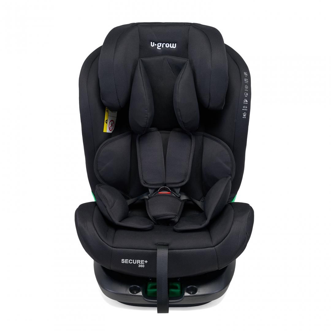 Scaun auto U-Grow Secure+ 40-150 cm, 360 grade ,  4 pozitii de ajustare pe spate , 10 pozitii de ajustare a tetierei pe inaltime, negru,  U-Grow