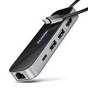 AXAGON HMC-7HX2 USB Hub  2x USB-A  1x USB-C  2x HDMI 2.0  1x RJ45  100W PD – silver