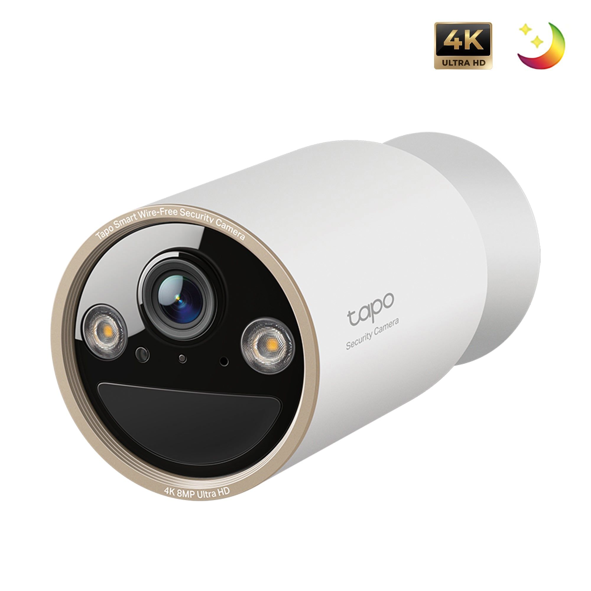 Wire-Free Indoor/Outdoor Security Camera SPEC:4K UHD (3840x2160), H.265/H.264 Supported, 16x UHD Digital Zoom, 2.4/5 GHz Dual Band Wi-Fi, 10000mAh Rechargeable Lithium-ion Battery FEATURE: 300 days battery life, AI Detection and Notifications (motion, people, pets, cars), Color Night Vision, Sound