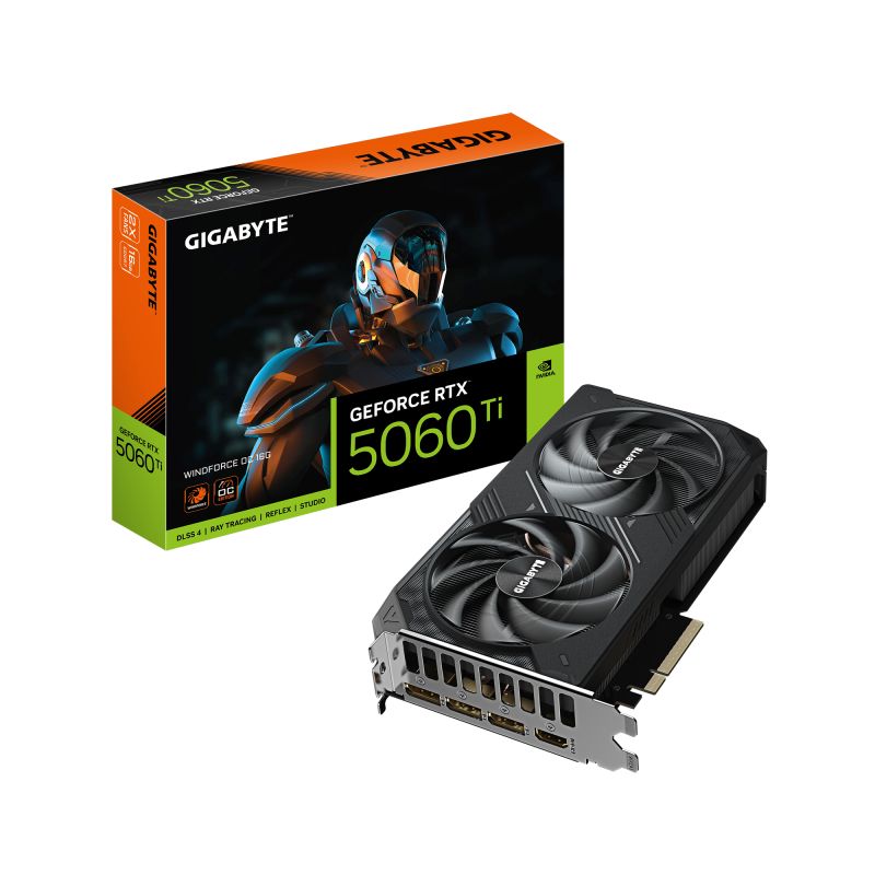 GIGABYTE GeForce RTX 5060 Ti WINDFORCE OC 16G Graphics Card - 16GB GDDR7  128bit  PCI-E 5.0  2587MHz Core Clock  3 x DisplayPort  1 x HDMI  GV-N506TWF2OC-16GD