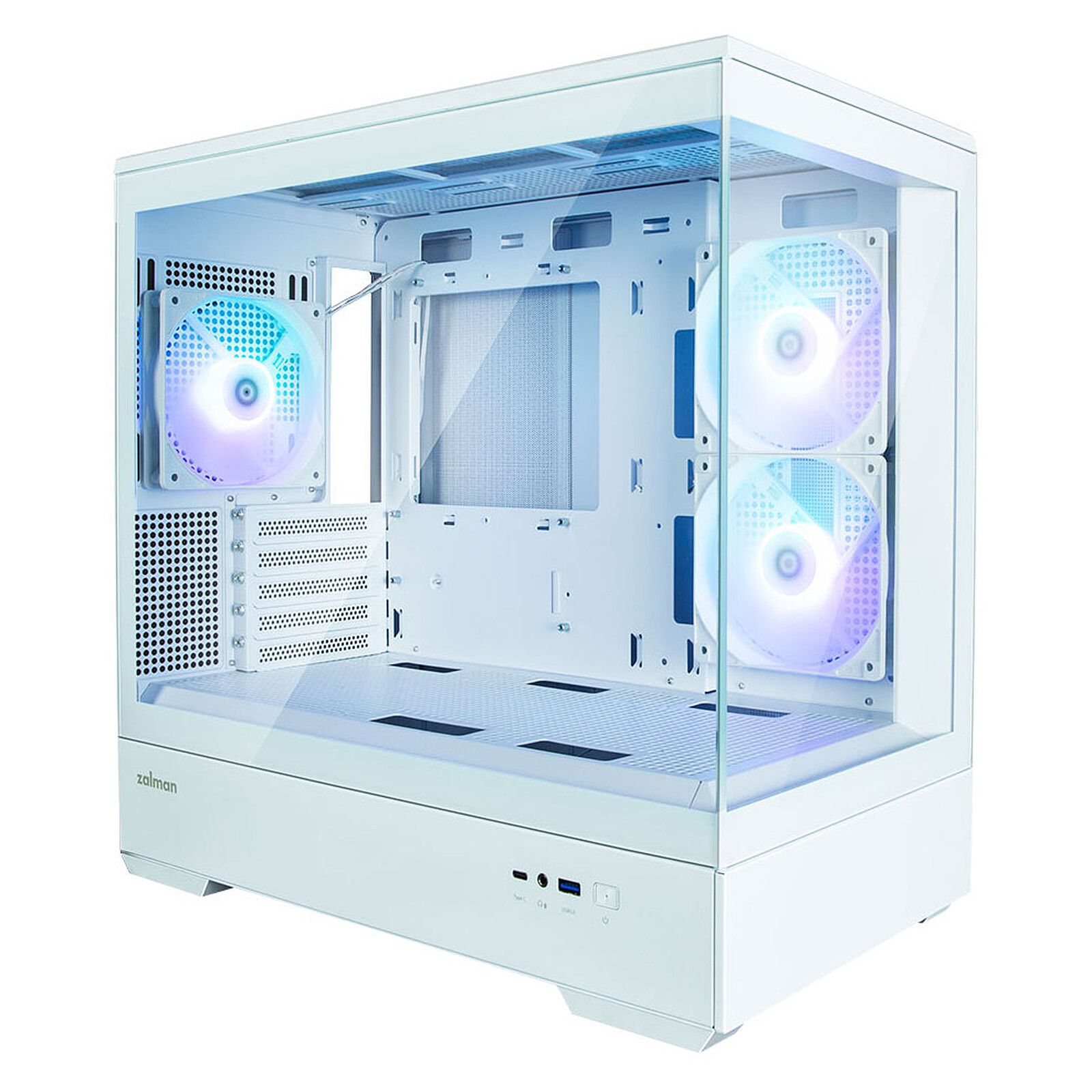 CARCASA Zalman  P30 v2 , mini tower, gaming, fara sursa, suporta 9xfan, 3xfan inclus, PSU shroud, USB Type-C x 1, USB 3.1 gen1 x 1, audio+mic, 5 sloturi expansiune, alb,  P30 White V2  (timbru verde 0.24lei)