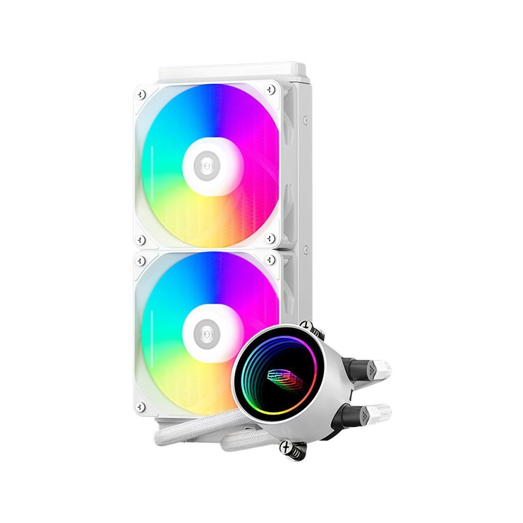 COOLER PCCooler  DA240 ARGB , skt. Intel si AMD, racire cu lichid, 2 x 120mm, 500 - 1800 RPM, iluminare RGB adresabil, afisaj digital, alb  DA240 ARGB WH  (timbru verde 2.00 lei)