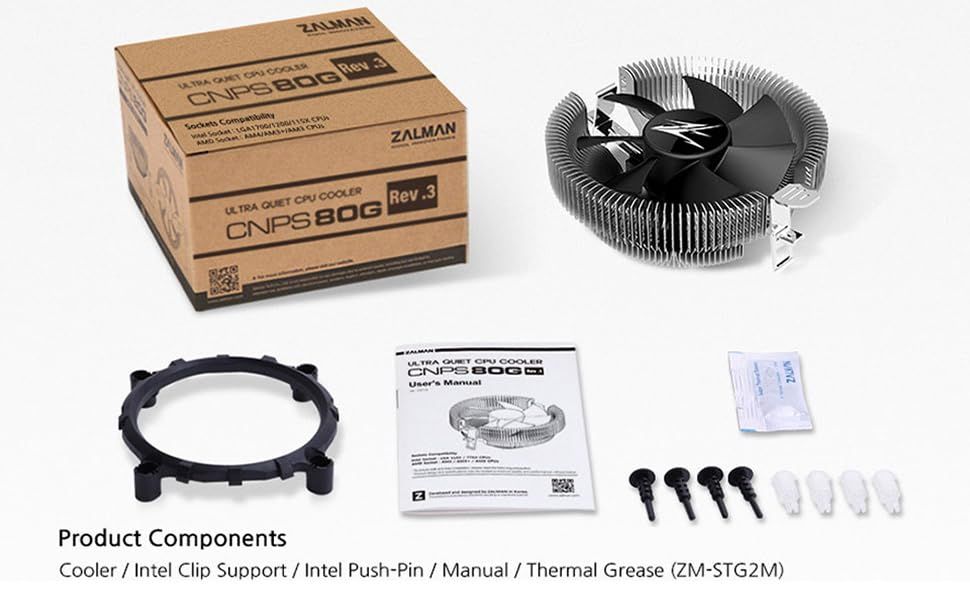 COOLER Zalman  CNPS80G rev3  skt. Intel si AMD, racire cu aer, vent. 1x85mm, 900 - 2500 rpm, aluminiu, inaltime 50mm, PWM, CNPS80G Rev.3   (timbru verde 0.8 lei)