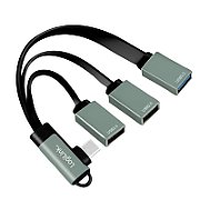 HUB extern LOGILINK, porturi USB: USB 2.0 x 2 + USB 3.0 x 1, conectare prin USB-C 3.2 Gen1 90 grade, 0.15m flat, aluminiu, ecranaj, negru-gri,  UA0361  (timbru verde 0.18 lei)
