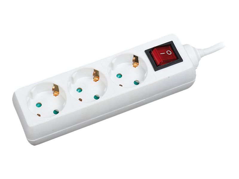 PRELUNGITOR LOGILINK, Schuko x 3, cablu 3G 1.5mm2, 230 V/16 A, 50 Hz, max. 3500 W, buton intrerupator iluminat, IP20, 1.4m, alb,  LPS206  (timbru verde 0.8 lei)