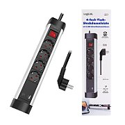 PRELUNGITOR LOGILINK, Schuko x 4, conectare prin Schuko (T), ON/OFF, 16 A, 1xUSB-A, 1xUSB-C, cablu 1.5m, protectie IP20, negru-argintiu,  LPS278U  (timbru verde 0.8 lei)