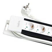 PRELUNGITOR LOGILINK, Schuko x 5, cablu 3G 1.5mm2, 230 V/16 A, 50 Hz, max. 3500 W, buton intrerupator iluminat, IP20, 3m, negru-alb,  LPS211  (timbru verde 0.8 lei)