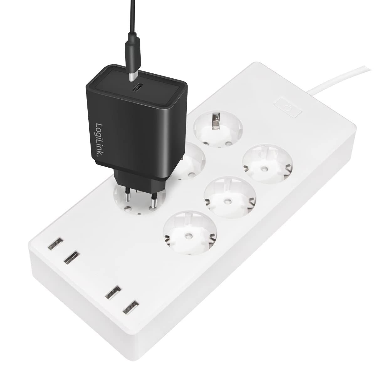 PRELUNGITOR LOGILINK, Schuko x 6, conectare prin Schuko (T), Wi-Fi, 10 A, 4xUSB-A, compatibil Tuya, cablu 1.8m, protectie IP20, supracurent, supratensiune, supraincalzire, scurtcircuit, alb,  SH0105  (timbru verde 0.8 lei)