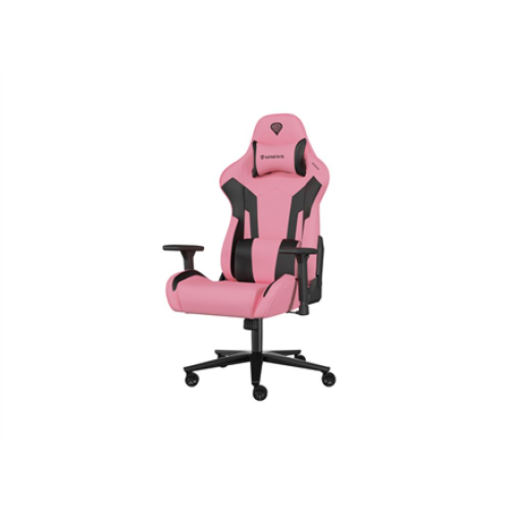 Scaun gaming Genesis Nitro 720, piele ecologica, reglabil pe inaltime, suporta pana la 150 kg, inaltime reglabila 46.5 - 53.5 cm, spatar ajustabil 135°, dimensiuni roti 60mm,  negru/roz