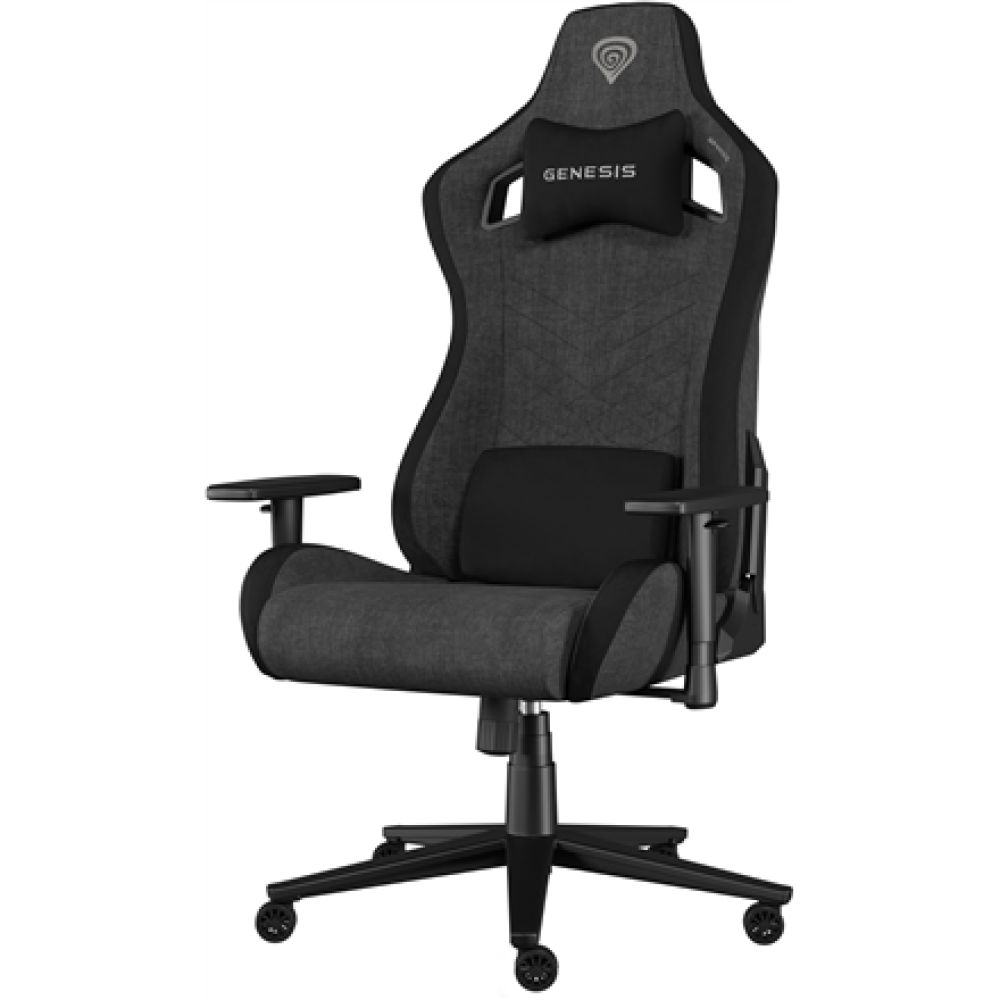 Scaun gaming Genesis Nitro 660 G2, material textil, reglabil pe inaltime, greutate maxima suportata 150 kg, inaltime scaun reglabil 45 - 52 cm, spatar ajustabil 135°, dimensiuni roti 60mm,  echipat cu piston cu gaz clasa 4, manere 2D, negru/gri
