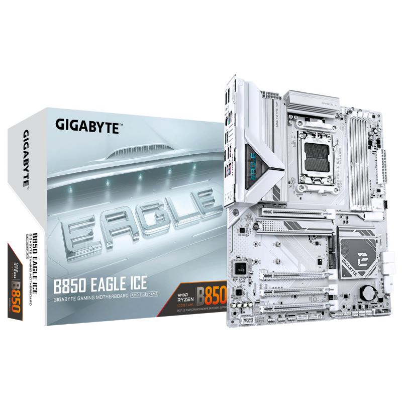 Placa de Baza GIGABYTE B850 EAGLE ICE AM5, 4x DDR5, 1x DP 1x HDMI, 1x PCIE 5.0 x16 1x PCIE 4.0 x16 2x PCIE 3.0 x16, 3x M.2, 4x SATA 6GB/s, ATX
