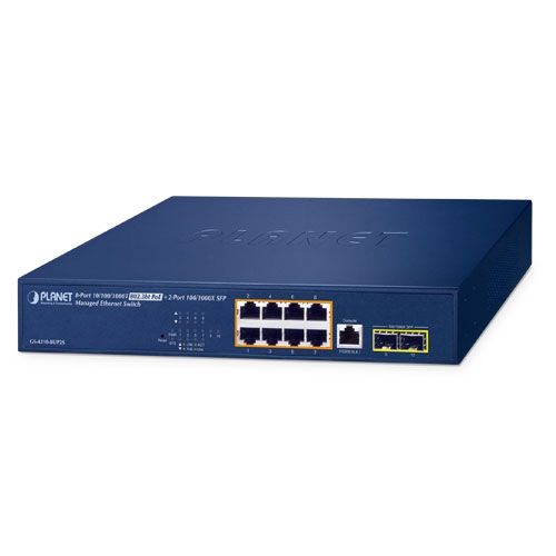PLANET IPv6/IPv4, 8-Port Gestionate L2/L4 Gigabit Ethernet (10/100/1000) Power over Ethernet (PoE) Suport 1U Albastru