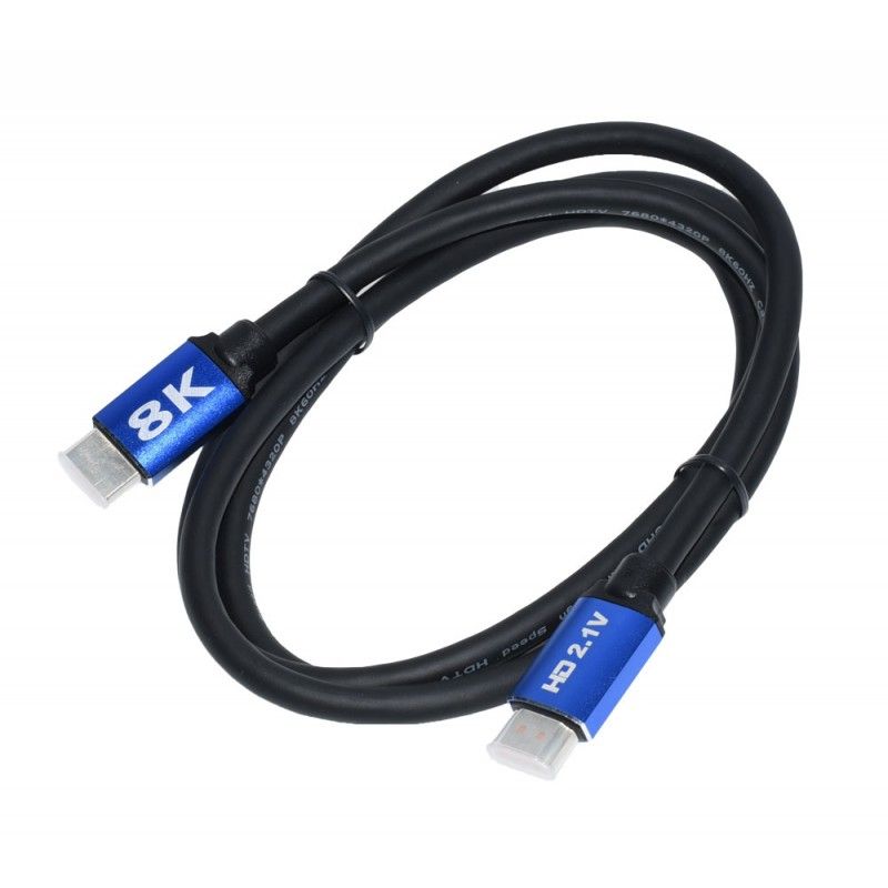 HDMI cable version 2.1 HDMI A male to HDMI A male, 5m, maximum resolution: 8K@120Hz/60Hz
- HDMI connector: in the metal case
- other supported resolutions: 4K@144Hz/120Hz/60Hz
- compatible with: HD 2.0, 1.4 &ampamp 1.3
- 24K gold-plated contacts, oxygen-free copper conductor with 99.996% purity
- supports: HDR10, VESA DSC1.2a, BT.2020 and Dolby Vision, Variable Refresh Rate (VRR) and Quick Frame Transport, Enhanced Audio Return Channel (eARC), HD Dolby 7.1, DTS-HD Master Audio and Dolby Atmos
- 48Gbps and triple shielding: supports up to 48Gbps, ultra-high speed.
- tested connection - disconnection over x 6000, triple shielding resists up to 3000 bends up to 90&ampdeg
- compatible with: Apple TV, Nintendo Switch, Fire TV, Roku, Xbox, Playstation, PS4 Pro, Blu-ray player, projector, etc.
Packaging: blister 1 pc.