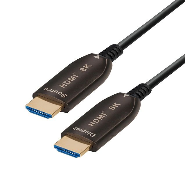 Optical HDMI cable AOC 8K@60Hz 50m, 2.1 high speed, 4K@120Hz, gold plated

The Hybrid HDMI optical cable connects devices over long distances of up to 100 m without data loss

The &ampquotoutput&ampquot of the HDMI connector should be connected to the device (such as HDTV), never to the video source (such as DVD)

The connector labeled &ampquotSource&ampquot connects the DVD or BlueRay.

The connector labeled &ampquotDisplay&ampquot connects the LCD, TV or projector.

- Max resolution 8K @ 60hz, YUV 4:4:4

- Bandwidth: 48 Gbps

- Optical fiber transmission signal, without electromagnetic interference

- Compatible HDCP 2.2, HDR (High Dynamic Range), 3D

- eARC is a function implemented in the latest HDMI 2.1 specification, its biggest advantage being the fact that it greatly improves bandwidth and speed

- Flexible fiberglass for a small bending radius (20 mm)

- Thin outer diameter of the cable of 4.8 mm

- Gold plated connectors

- Supports high-definition resolutions up to 8K 60Hz, also supports 4K 120Hz resolutions.

- CEC (Consumer Electronics Control) support

- 4:4:4 Chroma subsampling supported

- Multi-dimensional audio formats supported (Dolby Atmos and DTS: X, etc.)

- Compatible with HDMI Ethernet Channel (HEC)

- Plug and play: no external power source is required

- 4K support - Allows video resolutions well above 1080p, supporting next-generation displays that will rival the Digital Cinema systems used in many commercial cinemas

- HDMI Cable Length Optical AOC 8K@60Hz: 50m