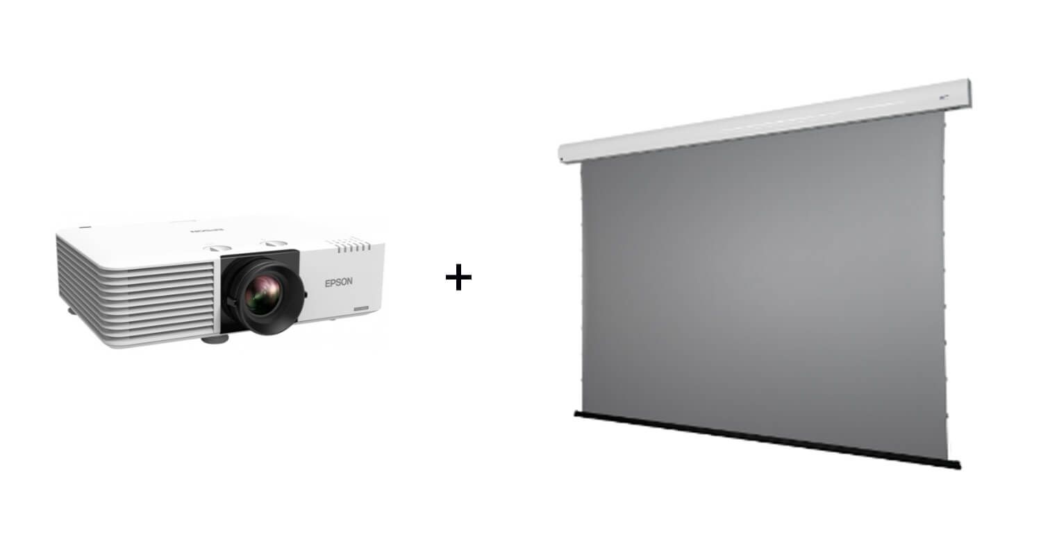 Pachet proiectie Home Cinema cu Videoproiector wireless Epson L530U si Ecran electric gri EliteScreens DWN110XHD3-E12