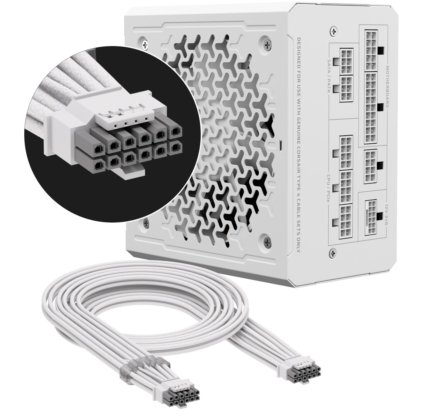 RM1000e (2025), 1000 W, ATX 3.1, PCIe 5.1, 80 PLUS GOLD, Full Modulara, Low-Noise, Alb