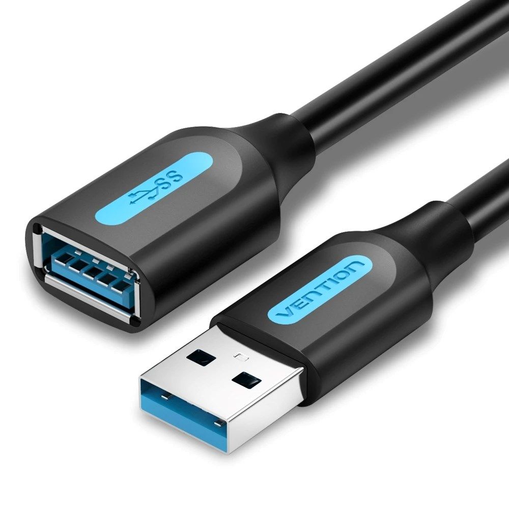 Cablu USB prelungitor Vention, USB 3.2 gen 1 (T) la USB 3.2 gen 1 (M), 2m rata transfer 5 Gbps, invelis PVC, negru,  CBHBH  (timbru verde 0.18 lei) - 6922794748880