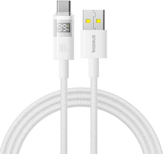 CABLU alimentare si date Baseus Display, Fast Charging Data Cable pt. smartphone, USB la USB Type-C 100W, braided, 1m, alb  P10382701211-00  (timbru verde 0.08 lei) - 6932172682361