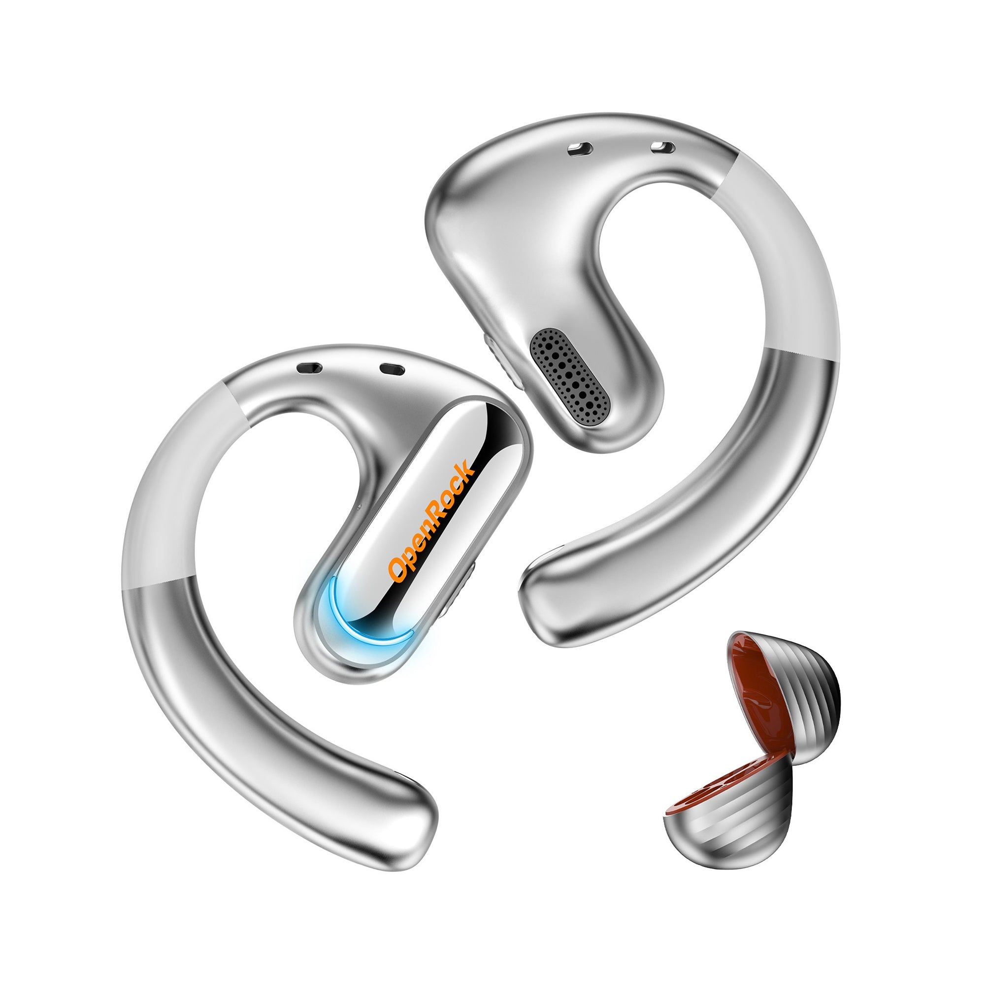 Casca OneOdio wireless, tip butoni - TWS, utilizare smartphone, conectare prin Bluetooth 5.2, difuzor 16.2 mm, argintiu,  OpenRock-Pro-Silver  (timbru verde 0.18lei)