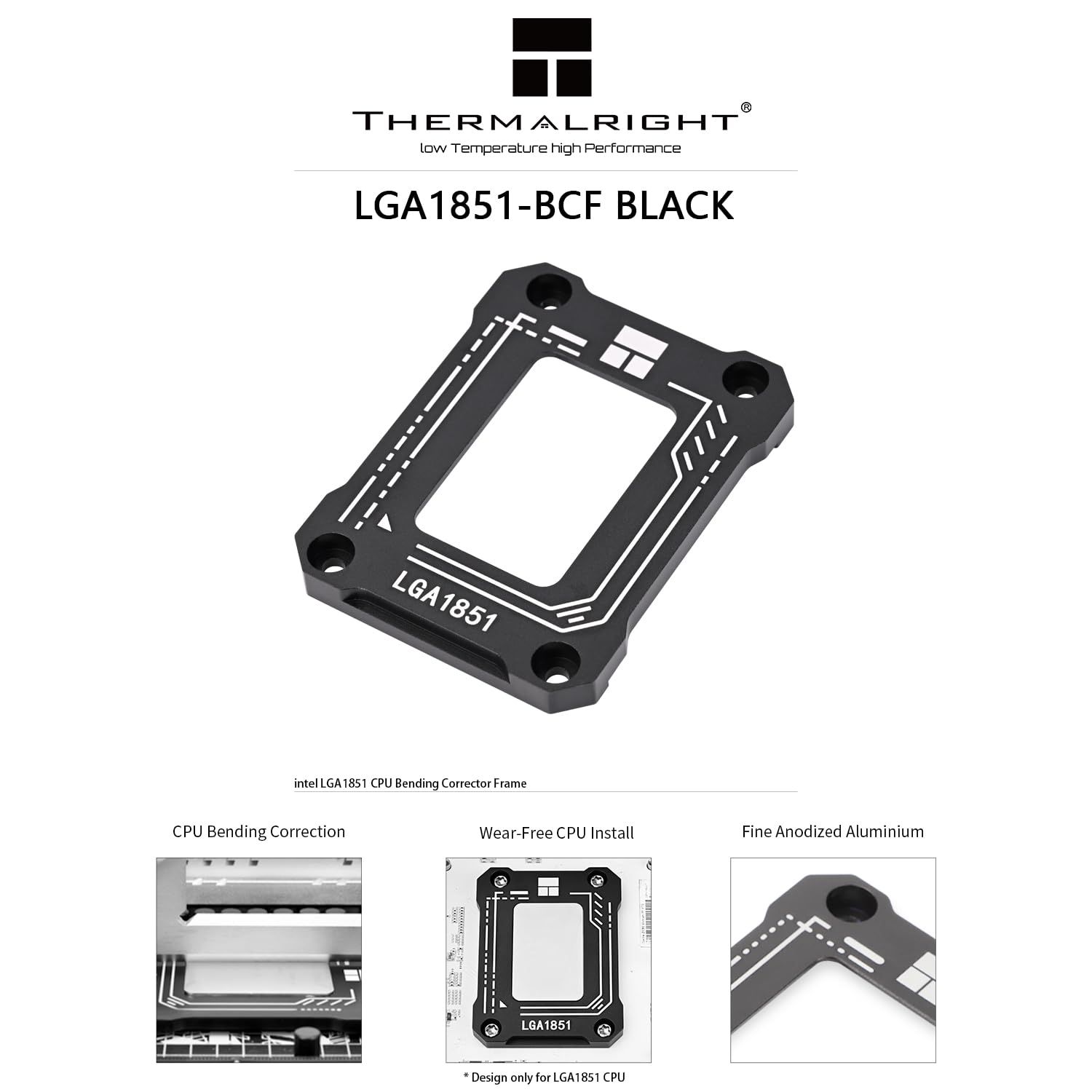 Contact frame Thermalright, compatibil LGA 1851 aliaj aluminiu, 53.5x70 x6.25mm, negru,  LGA 1851-BCF-Black V2 