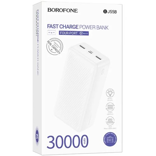 POWER BANK Borofone  BJ55B , 30000mAh, 10W, 1 x USB 1 x USB Type-C, 1 x Micro USB, total 5V/2A, alb,  6941991116438  (timbru verde 0.98 lei)