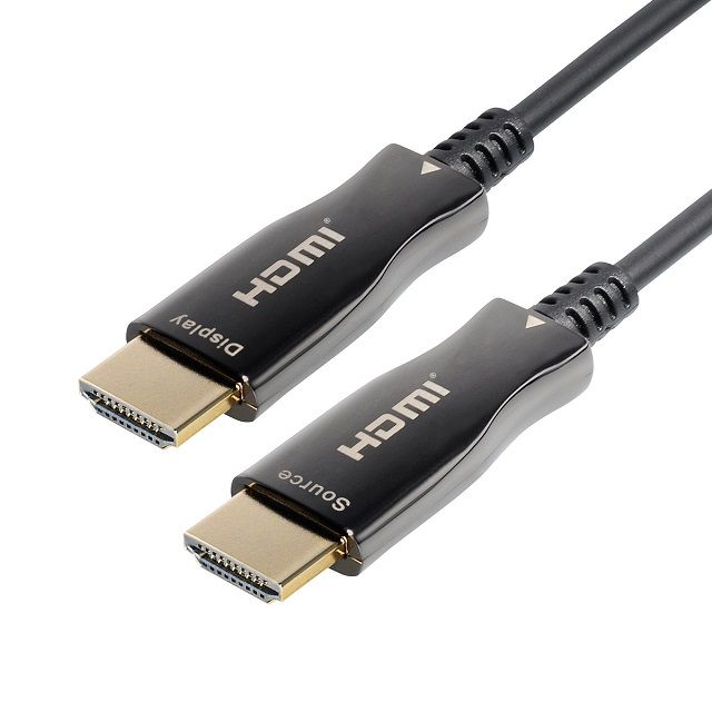HDMI Active Optical AOC 4K@60Hz cable with high-speed optical fiber 2.0, gold-plated

The Hybrid HDMI optical cable connects devices over long distances of up to 100 m without data loss

The &ampquotoutput&ampquot of the HDMI connector should be connected to the device (such as HDTV), never to the video source (such as DVD)
The connector labeled &ampquotSource&ampquot connects the DVD or BlueRay.
The connector labeled &ampquotDisplay&ampquot connects the LCD, TV or projector.

- Max resolution 4K @ 60hz, YUV 4:4:4
- Bandwidth: 18 Gbps
- Optical fiber transmission signal, without electromagnetic interference
- Compatible HDCP 2.2, HDR (High Dynamic Range), 3D
- Flexible fiberglass for a small bending radius (20 mm)
- Thin outer diameter of the cable of 4.5 mm
- Gold plated connectors
- Supports high definition resolutions up to 4K (2160p @ 60Hz)
- 4K support - Allows video resolutions well above 1080p, supporting next-generation displays that will rival the Digital Cinema systems used in many commercial cinemas
- CEC (Consumer Electronics Control) support
- 4:4:4 Chroma subsampling supported
- Multi-dimensional audio formats supported (Dolby Atmos and DTS: X, etc.)
- Supports Audio Return Channel (ARC)
- Compatible with HDMI Ethernet Channel (HEC)
- Plug and play: no external power source is required
- HDMI Active Optical AOC 4K@60Hz cable length: 15m
